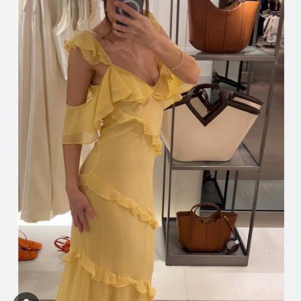 Zara One Shoulder Yellow Dress